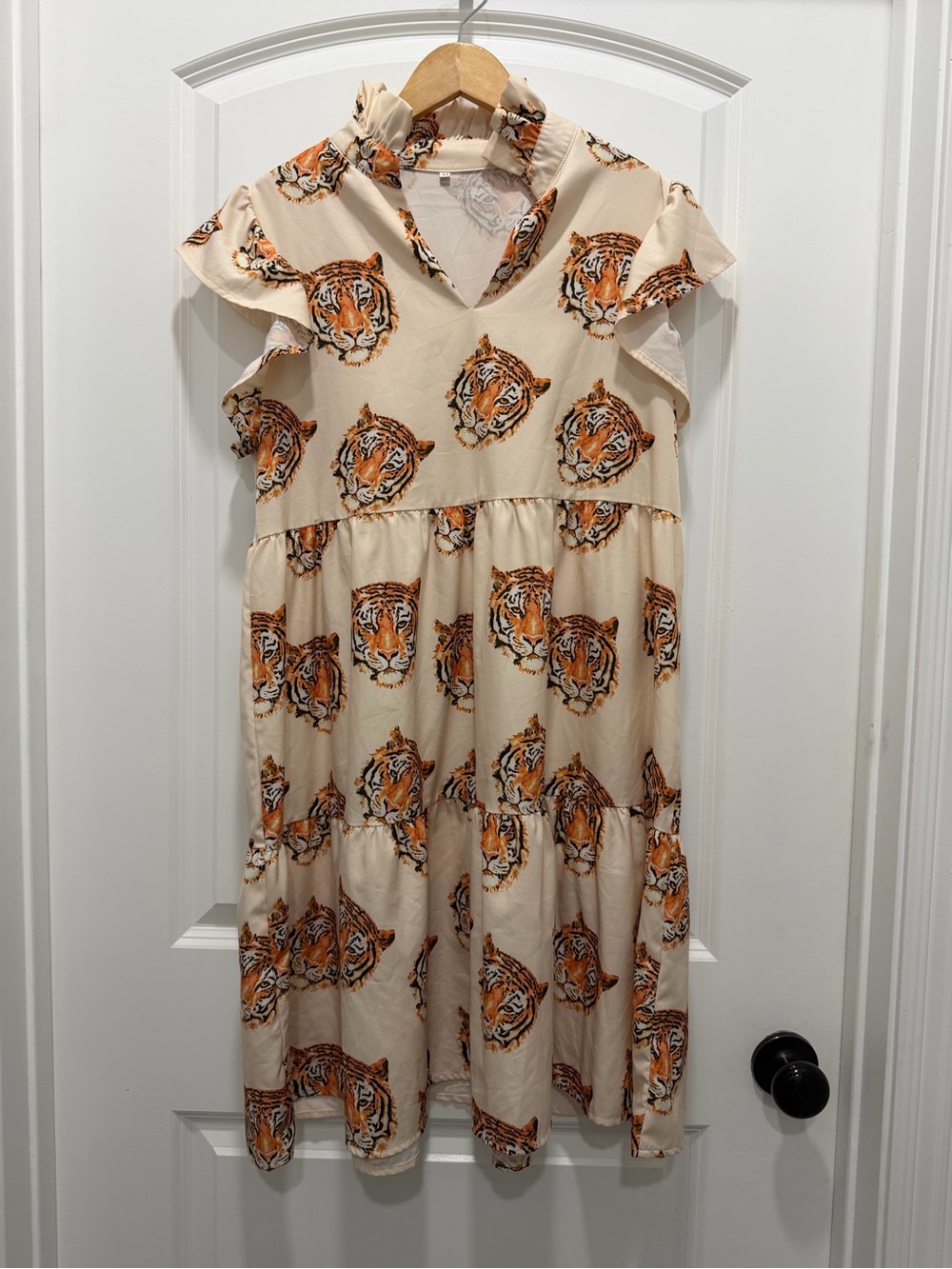 SHEIN Cream Midi Dress with Orange Tiger Print
